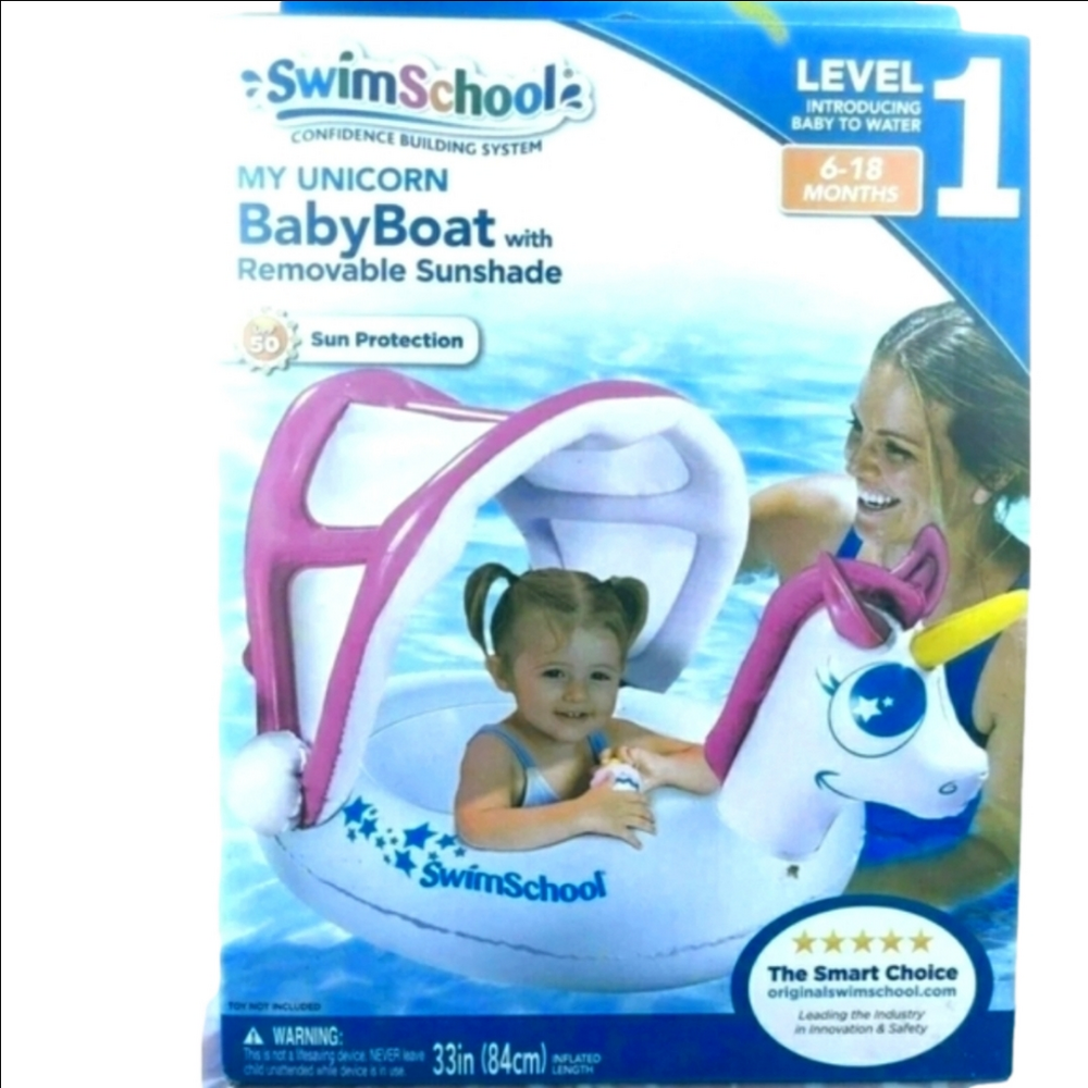 Unicorn Baby Boat Aqua Leisure Swim School Pool Float With Sunshade New In Box